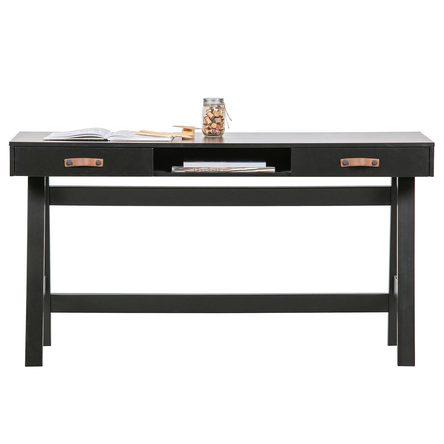 Fredriks Schreibtisch Dural - Kiefer massiv - Schwarz / Vintage Braun 6 Fredriks Schreibtisch Dural - Kiefer massiv - Schwarz / Vintage Braun – Bild 4