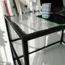 Red Living Schreibtisch Jetmore II - Glas / Aluminium - Klarglas / Schwarz -Büromöbel Verkäufe 1000306651 211115 13544200484 DETAILS P000000001000306651