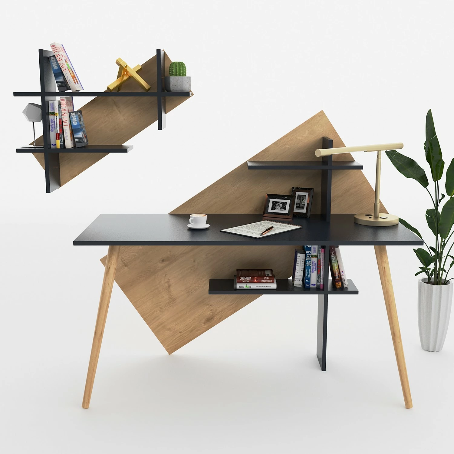 Norrwood Schreibtisch-Set Deering (2-teilig) - Anthrazit / Eiche 6 Norrwood Schreibtisch-Set Deering (2-teilig) - Anthrazit / Eiche – Bild 4