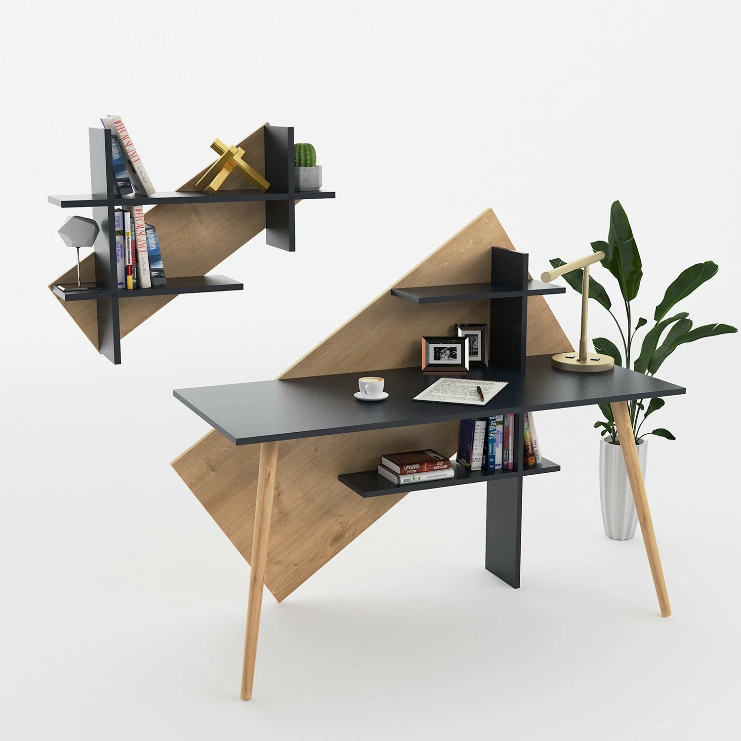 Norrwood Schreibtisch-Set Deering (2-teilig) - Anthrazit / Eiche 7 Norrwood Schreibtisch-Set Deering (2-teilig) - Anthrazit / Eiche – Bild 5