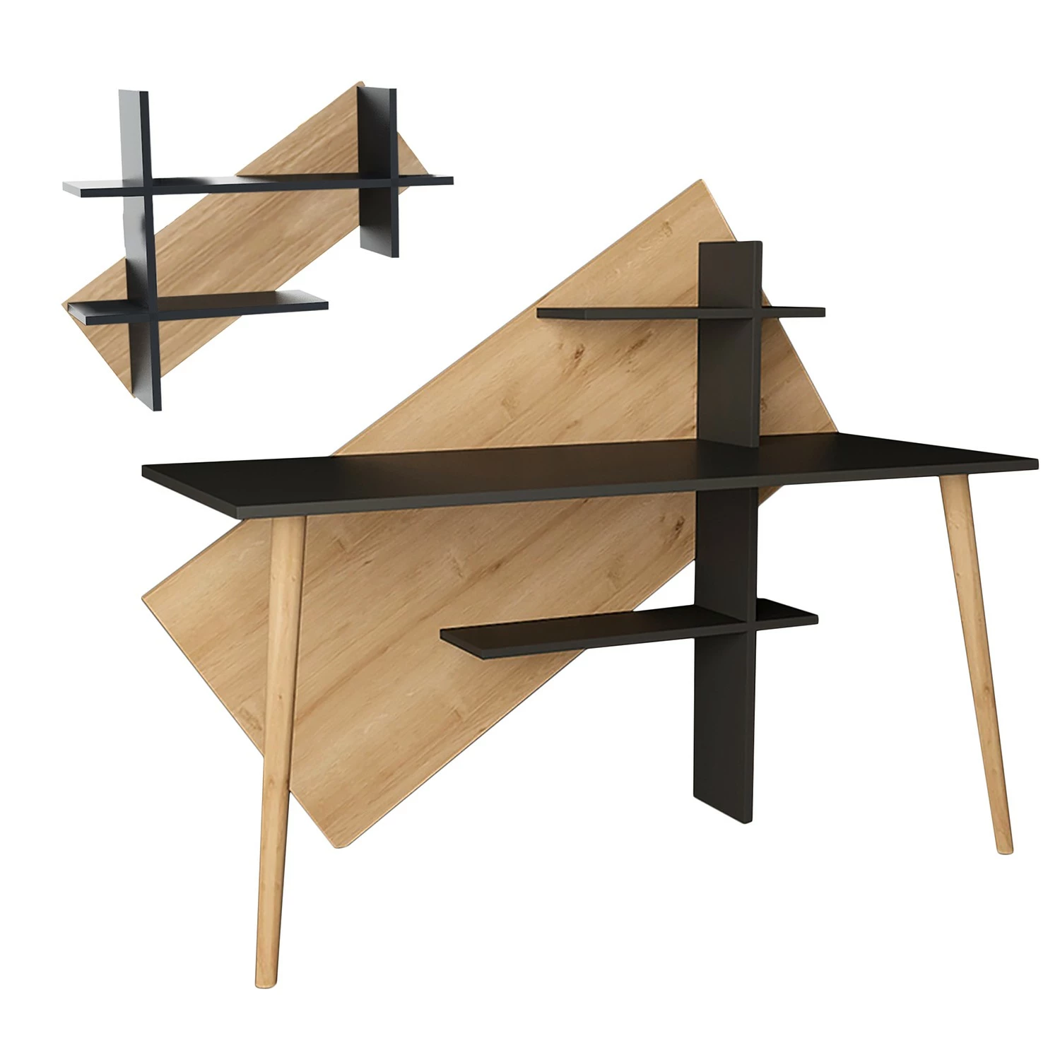 Norrwood Schreibtisch-Set Deering (2-teilig) - Anthrazit / Eiche 3 Norrwood Schreibtisch-Set Deering (2-teilig) - Anthrazit / Eiche