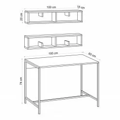 Red Living Schreibtisch-Set Cushy (3-teilig) - Eiche Dekor / Schwarz -Büromöbel Verkäufe 1000306663 211115 135614001079 SKETCH DETAILS P000000001000306663 sketch