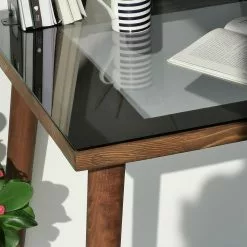 Red Living Schreibtisch Jimo - Kiefer & Buche massiv / Glas - Kiefer Braun / Schwarzglas -Büromöbel Verkäufe 1000306668 211115 13561300608 DETAILS P000000001000306668