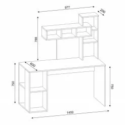 Loftscape Schreibtisch-Kombination Juri - Weiß / Eiche Sonoma Dekor -Büromöbel Verkäufe 1000306698 211115 135630001104 SKETCH DETAILS P000000001000306698 sketch