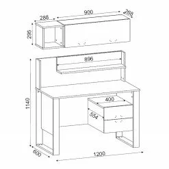 Red Living Schreibtisch-Set Kesia (2-teilig) - Walnuss Dekor / Anthrazit -Büromöbel Verkäufe 1000306700 211115 135727001181 SKETCH DETAILS P000000001000306700 sketch