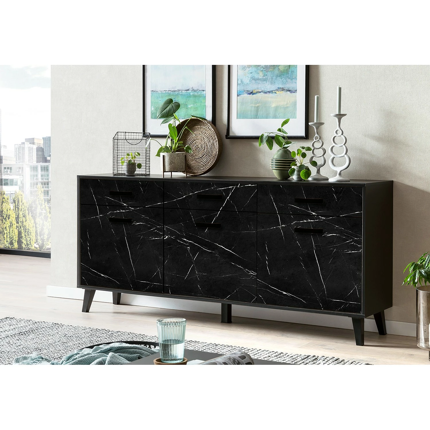 Jack & Alice Sideboard Fintel I - Marmor Schwarz Dekor / Schwarz 4 Jack & Alice Sideboard Fintel I - Marmor Schwarz Dekor / Schwarz – Bild 2