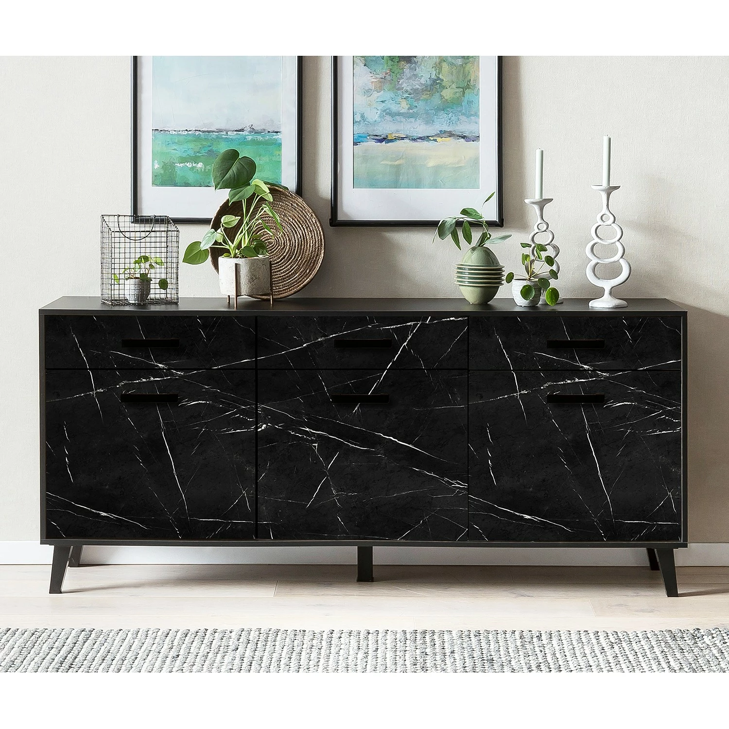 Jack & Alice Sideboard Fintel I - Marmor Schwarz Dekor / Schwarz 5 Jack & Alice Sideboard Fintel I - Marmor Schwarz Dekor / Schwarz – Bild 3