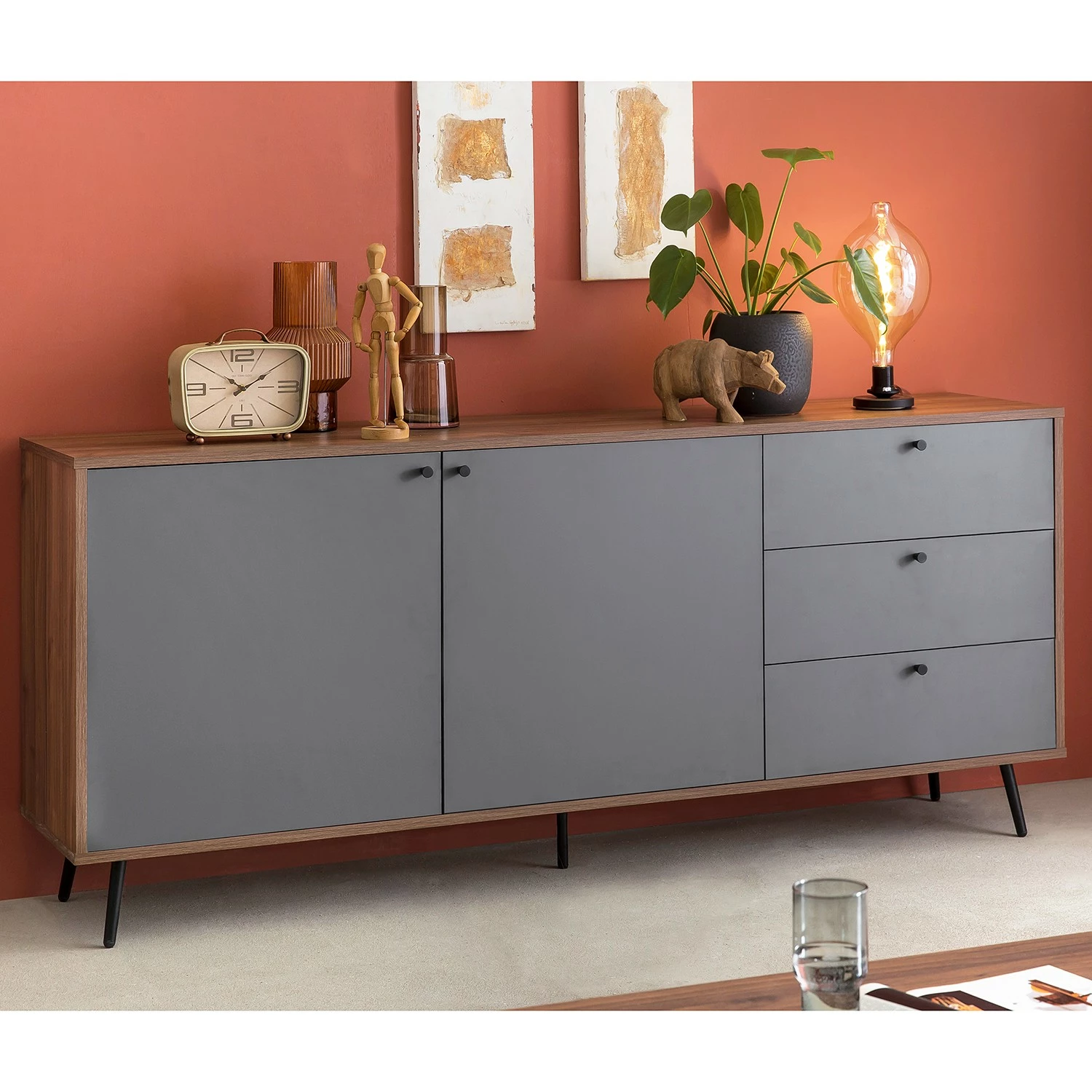 Loftscape Sideboard Sirkka - Grau / Walnuss Dekor 4 Loftscape Sideboard Sirkka - Grau / Walnuss Dekor – Bild 2