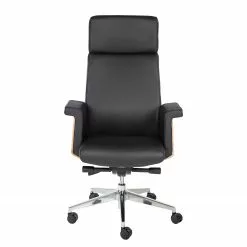 Fredriks Bürostuhl Weld - Echtleder / Walnuss Furnier / Metall - Schwarz / Walnuss / Aluminium -Büromöbel Verkäufe 1000310647 220826 030 DETAILS P000000001000310647