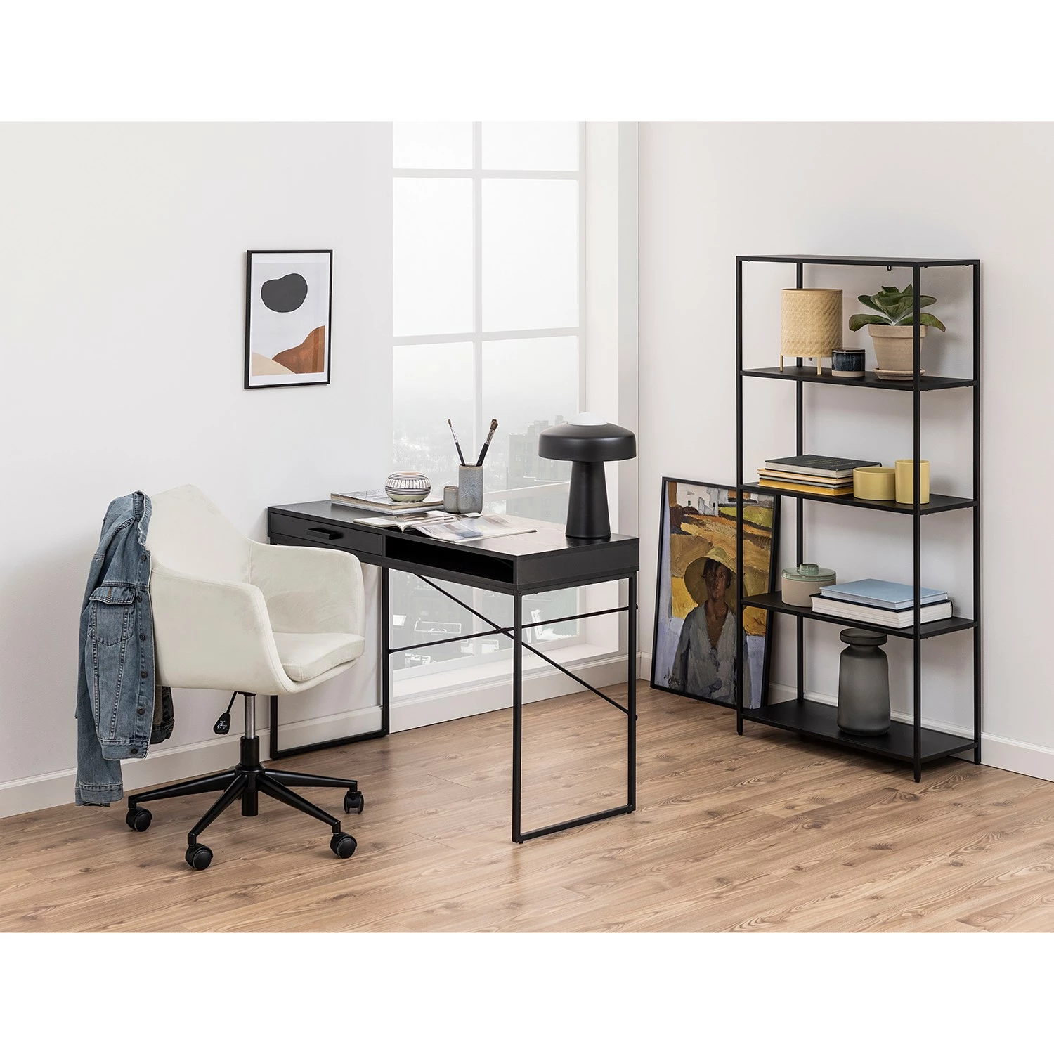 Mørteens Bürodrehstuhl Nicholas III - Samt / Metall - Creme 4 Mørteens Bürodrehstuhl Nicholas III - Samt / Metall - Creme – Bild 2