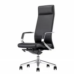 Fredriks Bürostuhl Mecco - Echtleder / Aluminium - Schwarz / Silber