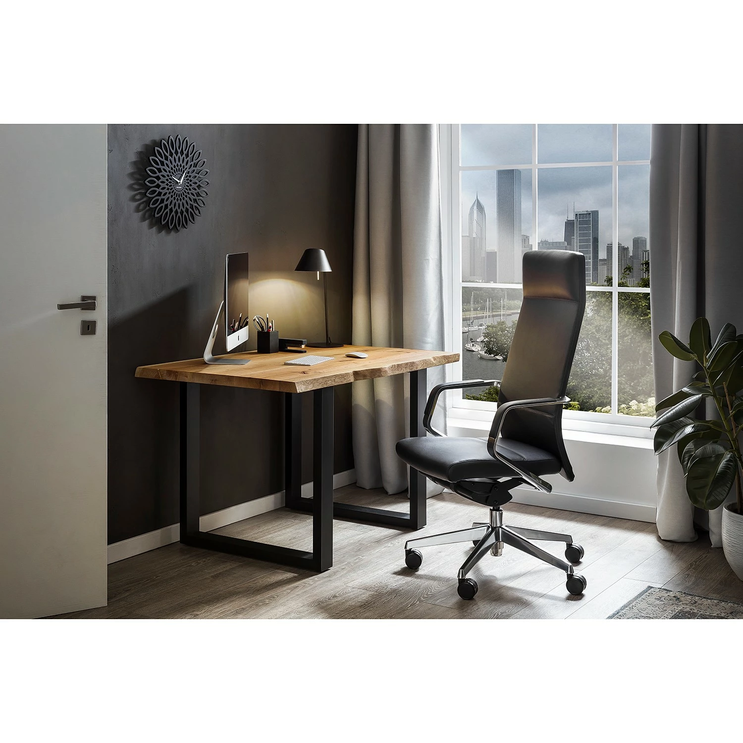 Fredriks Bürostuhl Mecco - Echtleder / Aluminium - Schwarz / Silber 4 Fredriks Bürostuhl Mecco - Echtleder / Aluminium - Schwarz / Silber – Bild 2