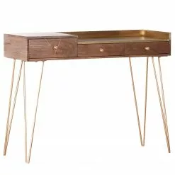 Schreibtisch Lennard I - Mango massiv / Eisen - Mango / Messing