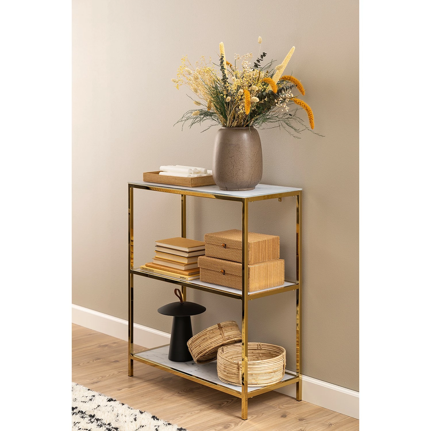 Fredriks Regal Katori II - Glas / Metall - Marmor Weiß Dekor / Gold 4 Fredriks Regal Katori II - Glas / Metall - Marmor Weiß Dekor / Gold – Bild 2