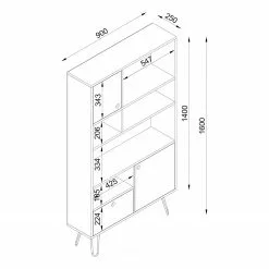Loftscape Regal Kerrang - Walnuss Dekor / Anthrazit / Weiß -Büromöbel Verkäufe 1000333719 220302 500 SKETCH DETAILS P000000001000333719 sketch