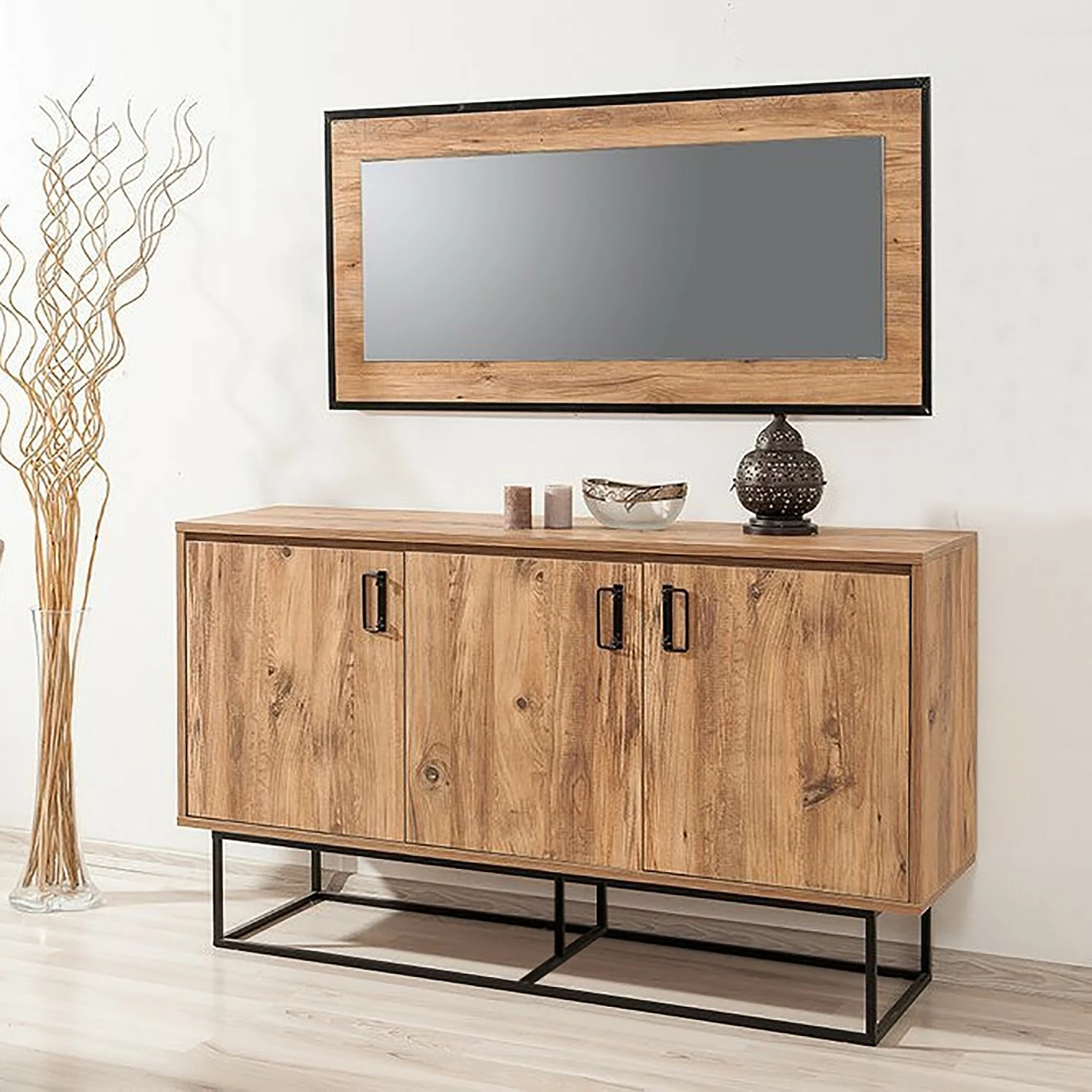 Red Living Sideboard Yopal I - Metall - Kiefer Dekor / Schwarz 4 Red Living Sideboard Yopal I - Metall - Kiefer Dekor / Schwarz – Bild 2