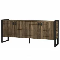 Red Living Sideboard Lando - Metall - Walnuss Dekor / Schwarz