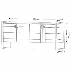 Red Living Sideboard Lando - Metall - Walnuss Dekor / Schwarz -Büromöbel Verkäufe 1000333722 220302 500 SKETCH DETAILS P000000001000333722 sketch