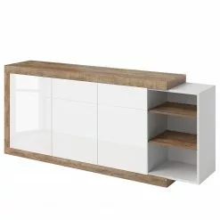 Loftscape Sideboard Shipley I - Hochglanz Weiß / Eiche Dekor