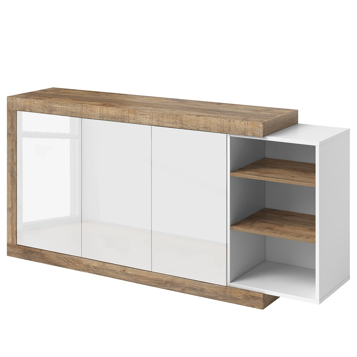 Loftscape Sideboard Shipley II - Hochglanz Weiß / Eiche Dekor - Breite: 180 cm 3 Loftscape Sideboard Shipley II - Hochglanz Weiß / Eiche Dekor - Breite: 180 cm