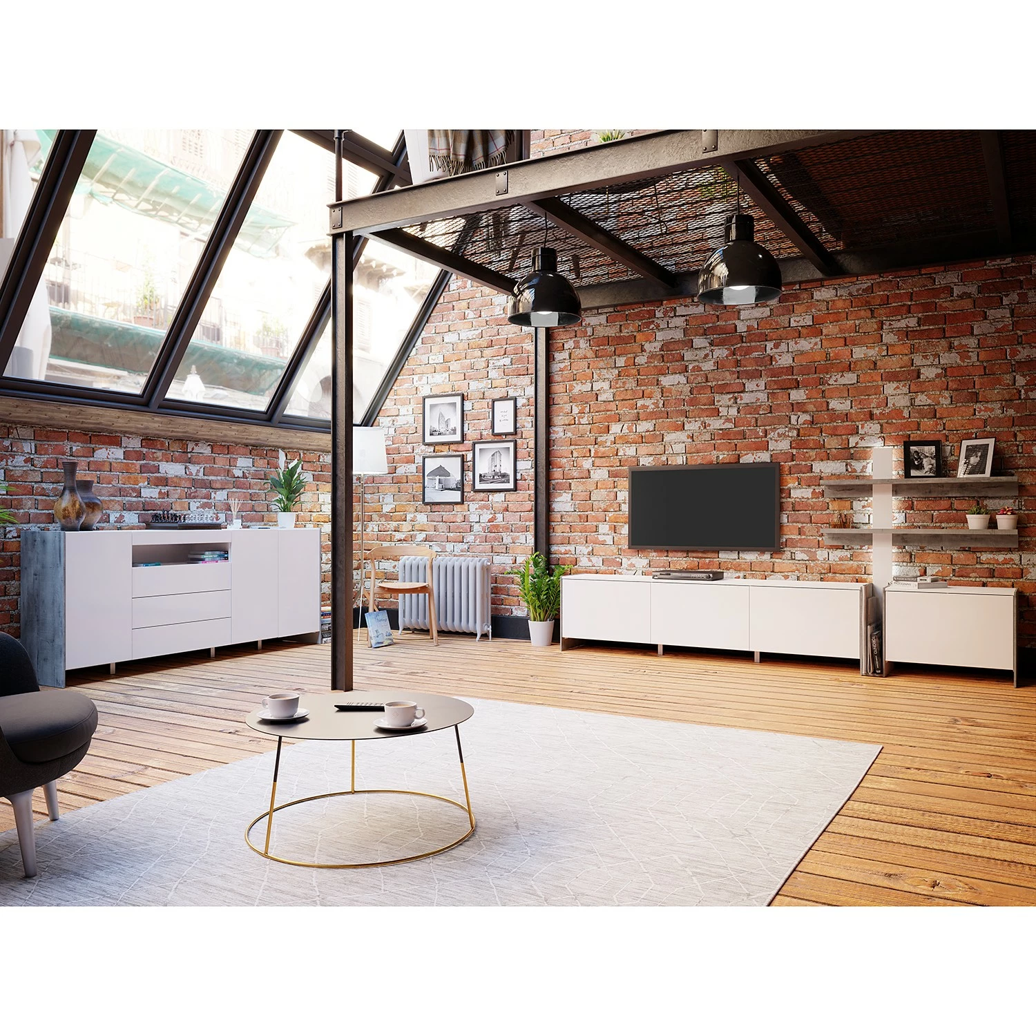 Loftscape Sideboard Urban II - Inkl. Beleuchtung - Weiß / Eiche Grau Dekor 5 Loftscape Sideboard Urban II - Inkl. Beleuchtung - Weiß / Eiche Grau Dekor – Bild 3