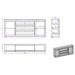Loftscape Sideboard Accra - Anthrazit / Eiche Dekor -Büromöbel Verkäufe 1000348819 220506 500 SKETCH DETAILS P000000001000348819 sketch