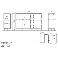 Germania Sideboard California I - Graphit 21 Germania Sideboard California I - Graphit -Büromöbel Verkäufe 1000352104 220512 500 SKETCH DETAILS P000000001000352104 sketch