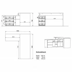 Germania Büroset GW-Lissabon VI (5-teilig) - Eiche Navarra Dekor / Graphit -Büromöbel Verkäufe 1000353377 220520 500 SKETCH DETAILS P000000001000353377 sketch