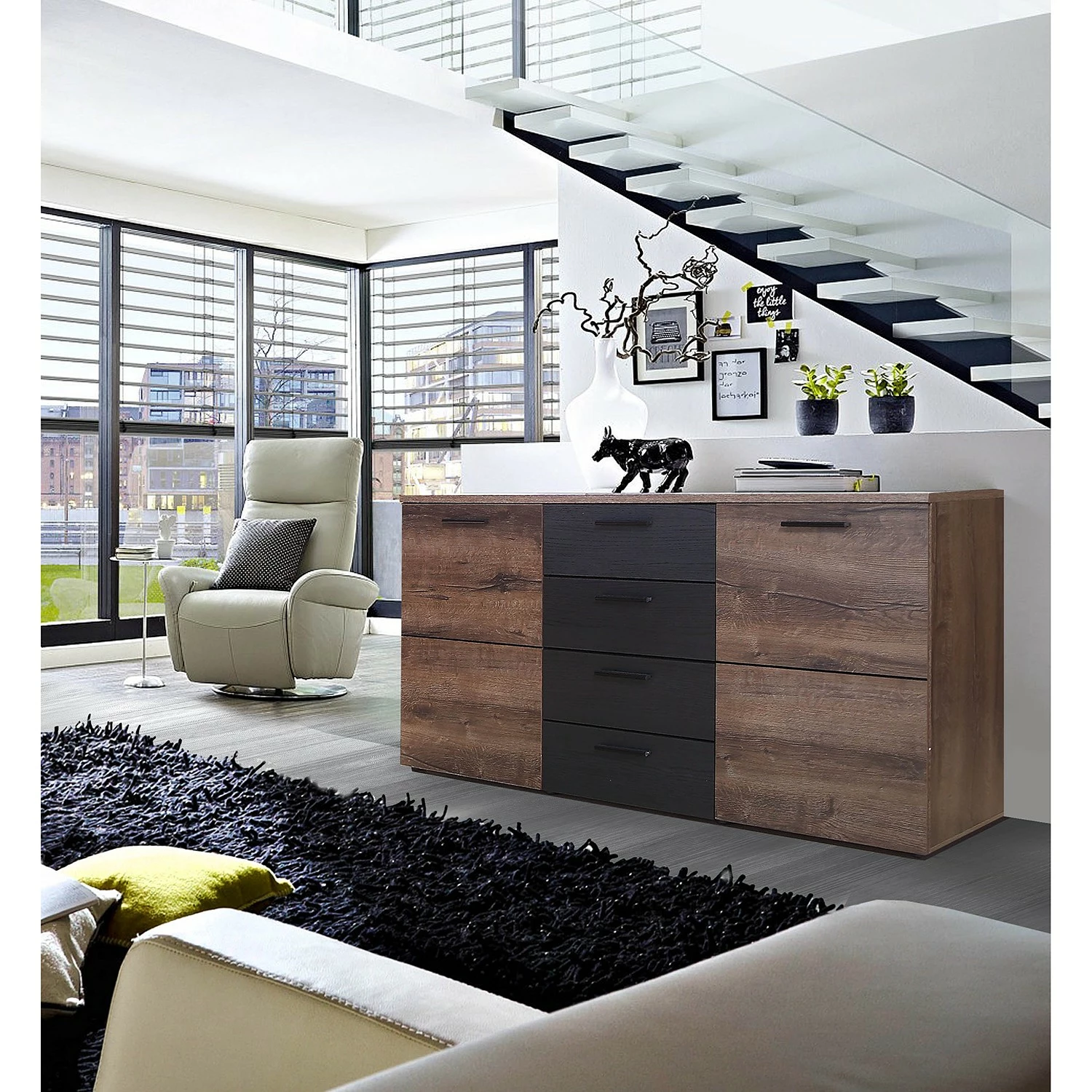 Loftscape Sideboard Uvero - Eiche Schwarz Dekor / Eiche Havanna Dekor 4 Loftscape Sideboard Uvero - Eiche Schwarz Dekor / Eiche Havanna Dekor – Bild 2