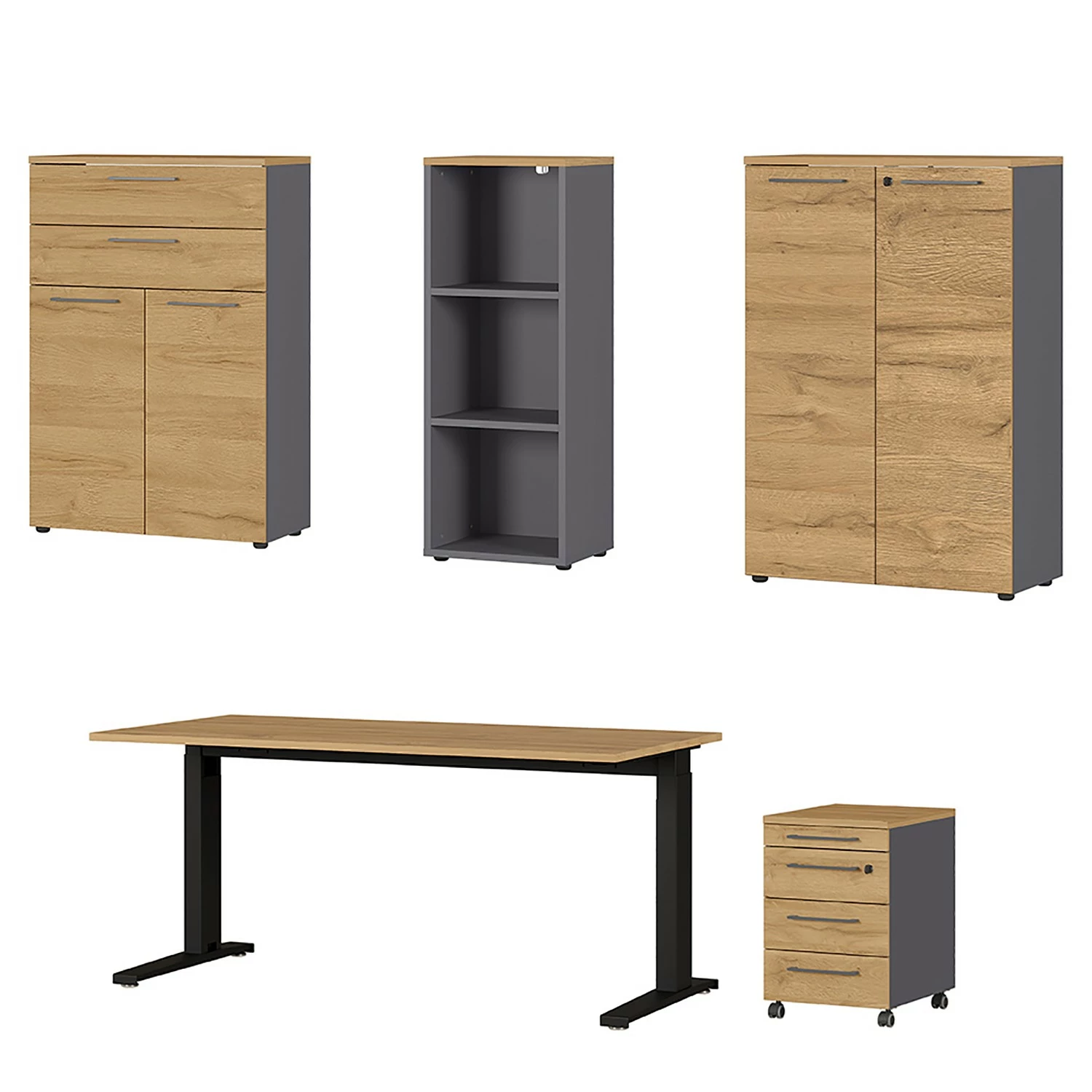 Germania Büroset GW-Agenda V (5-teilig) - Höhenverstellbar - Eiche Grandson Dekor / Graphit 3 Germania Büroset GW-Agenda V (5-teilig) - Höhenverstellbar - Eiche Grandson Dekor / Graphit