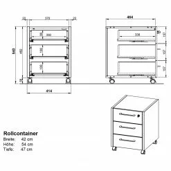 Germania Rollcontainer GW-Pasadena - Weiß / Graphit -Büromöbel Verkäufe 1000361819 220722 500 SKETCH DETAILS P000000001000361819 sketch