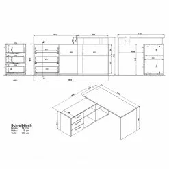 Germania Büroset GW-Pasadena VII - Graphit / Weiß -Büromöbel Verkäufe 1000363842 220722 500 SKETCH DETAILS P000000001000363842 sketch