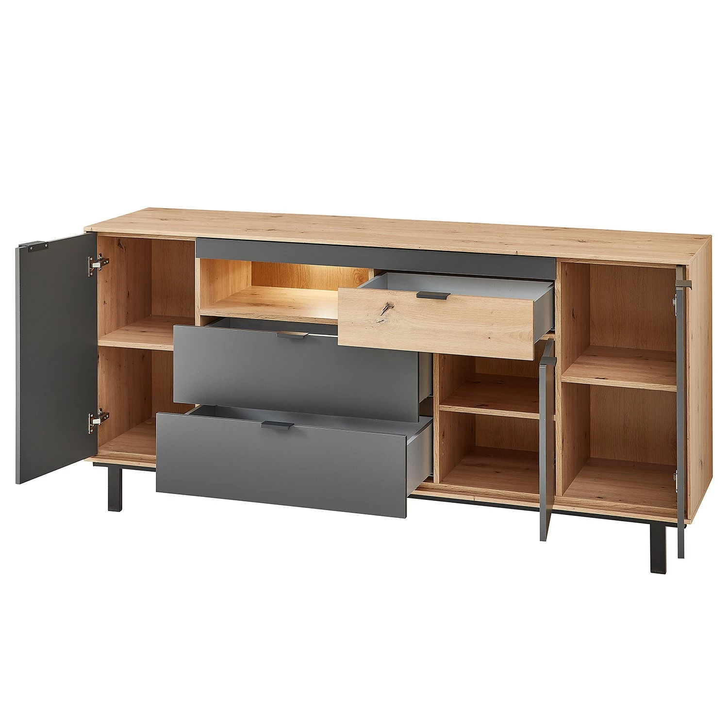 Fashion For Home Sideboard Leox - Inkl. Beleuchtung - Graphit / Eiche Artisan Dekor 5 Fashion For Home Sideboard Leox - Inkl. Beleuchtung - Graphit / Eiche Artisan Dekor – Bild 3