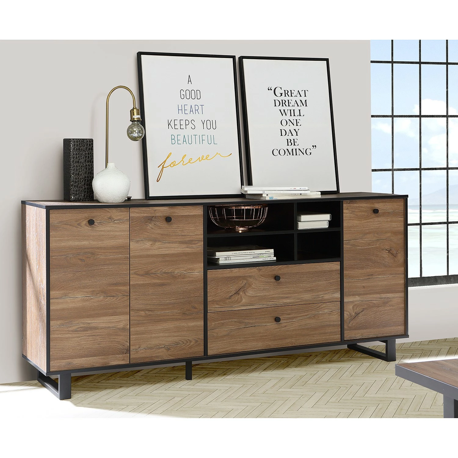 Red Living Sideboard Trylith I - Eiche Rustikal Dekor / Schwarz 4 Red Living Sideboard Trylith I - Eiche Rustikal Dekor / Schwarz – Bild 2
