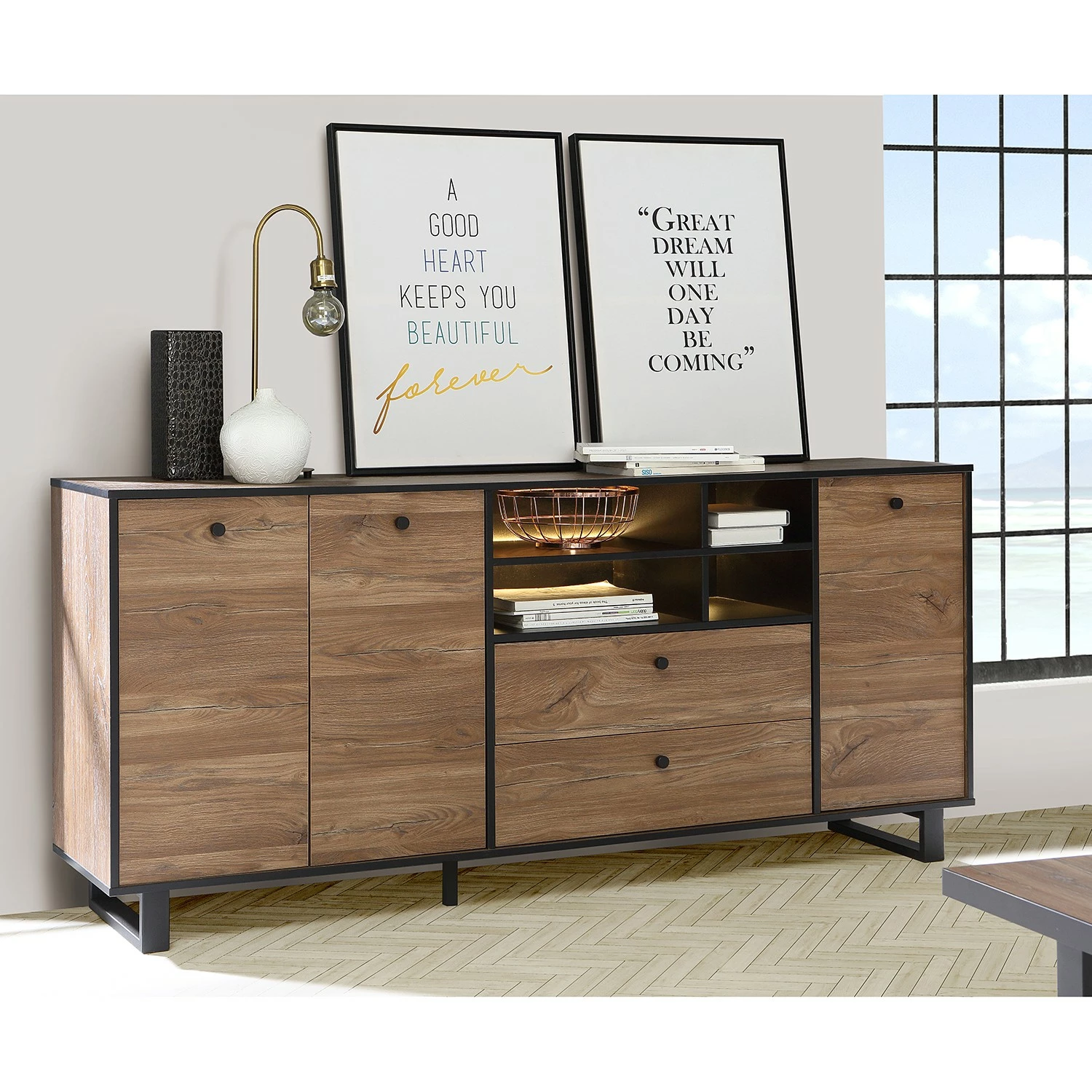 Red Living Sideboard Trylith I - Eiche Rustikal Dekor / Schwarz 5 Red Living Sideboard Trylith I - Eiche Rustikal Dekor / Schwarz – Bild 3