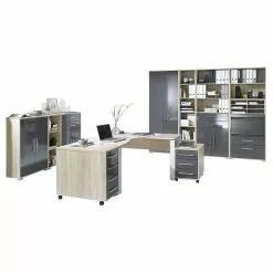 Maja Möbel Bürosparset Merit V (10-teilig) - Eiche Sonoma Dekor / Hochglanz Grau -Büromöbel Verkäufe buerosparset merit v 10 teilig sonoma eiche grau hochglanz 433567