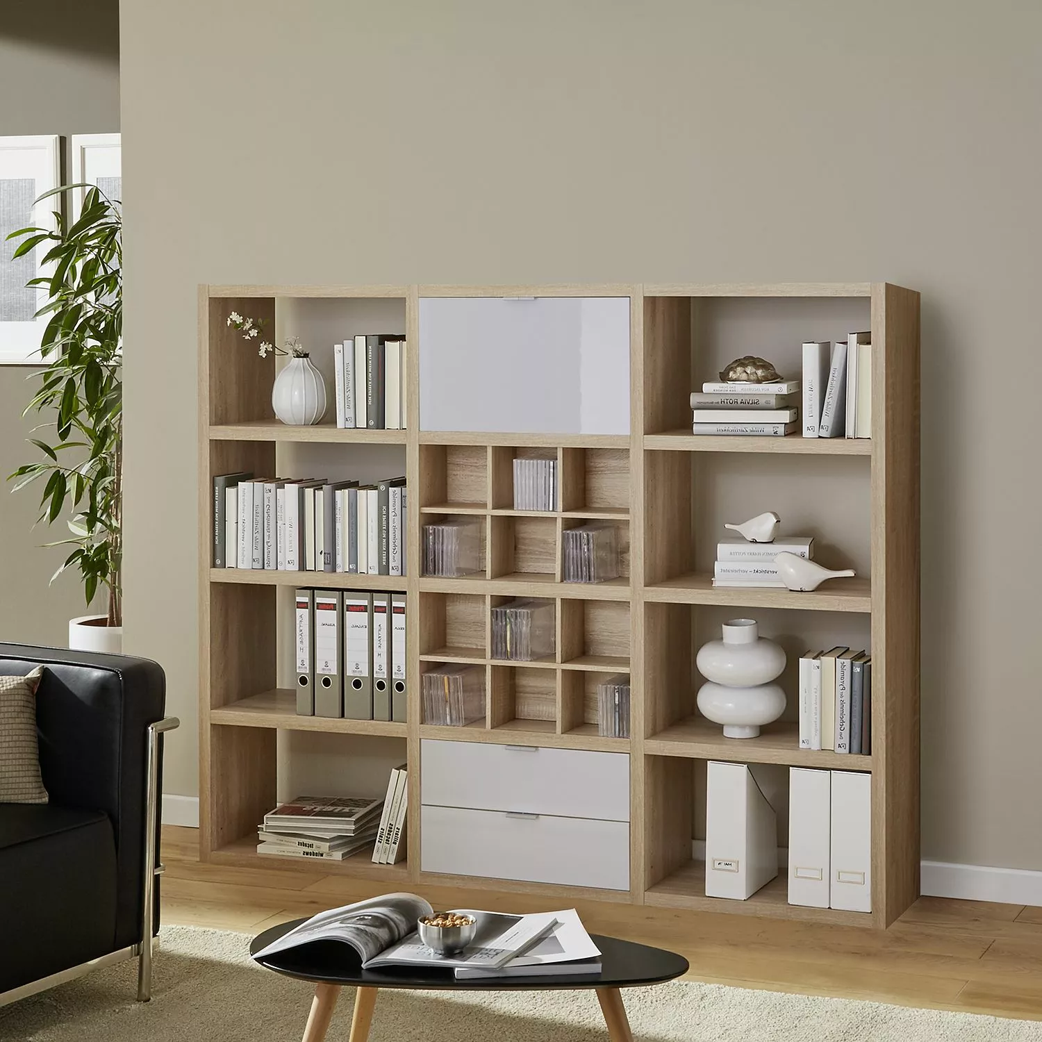 Fredriks Regal Concept V - Eiche Dekor / Hochglanz Weiß 4 Fredriks Regal Concept V - Eiche Dekor / Hochglanz Weiß – Bild 2