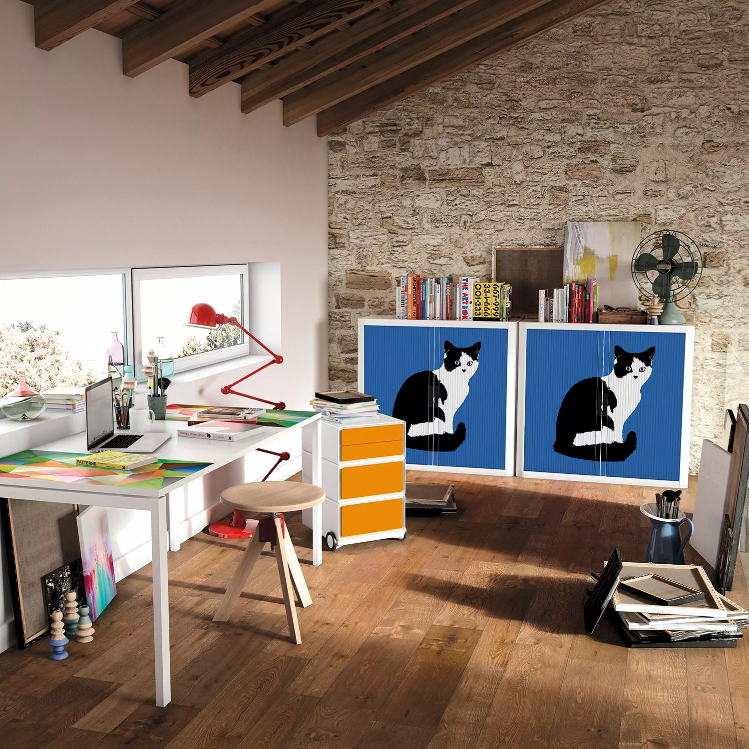 EasyOffice by Paperflow Rollladenschrank easyOffice Pop Art Cat - Weiß / Blau 4 EasyOffice by Paperflow Rollladenschrank easyOffice Pop Art Cat - Weiß / Blau – Bild 2