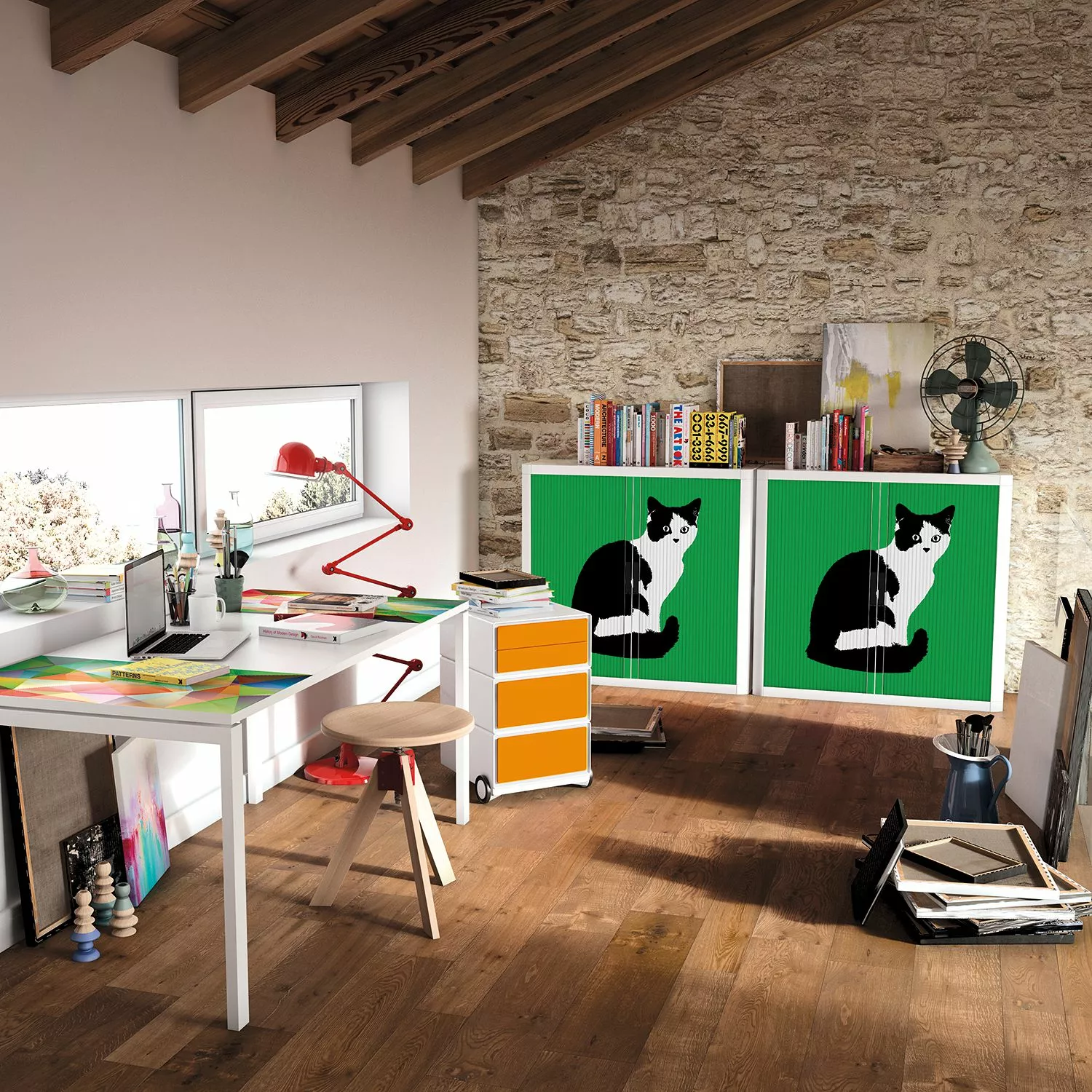 EasyOffice by Paperflow Rollladenschrank easyOffice Pop Art Cat - Weiß / Grün 4 EasyOffice by Paperflow Rollladenschrank easyOffice Pop Art Cat - Weiß / Grün – Bild 2