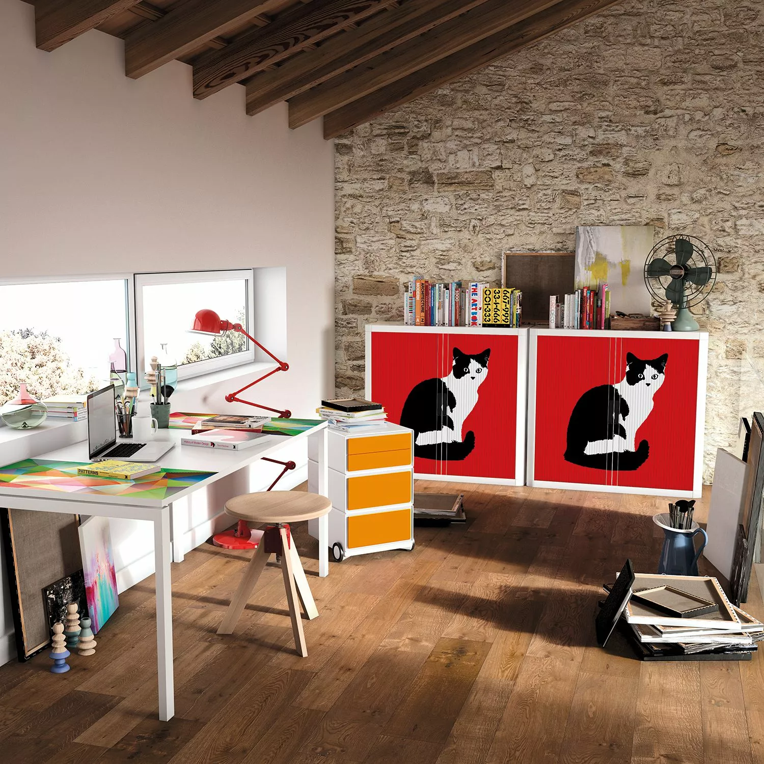 EasyOffice by Paperflow Rollladenschrank easyOffice Pop Art Cat - Weiß / Rot 4 EasyOffice by Paperflow Rollladenschrank easyOffice Pop Art Cat - Weiß / Rot – Bild 2