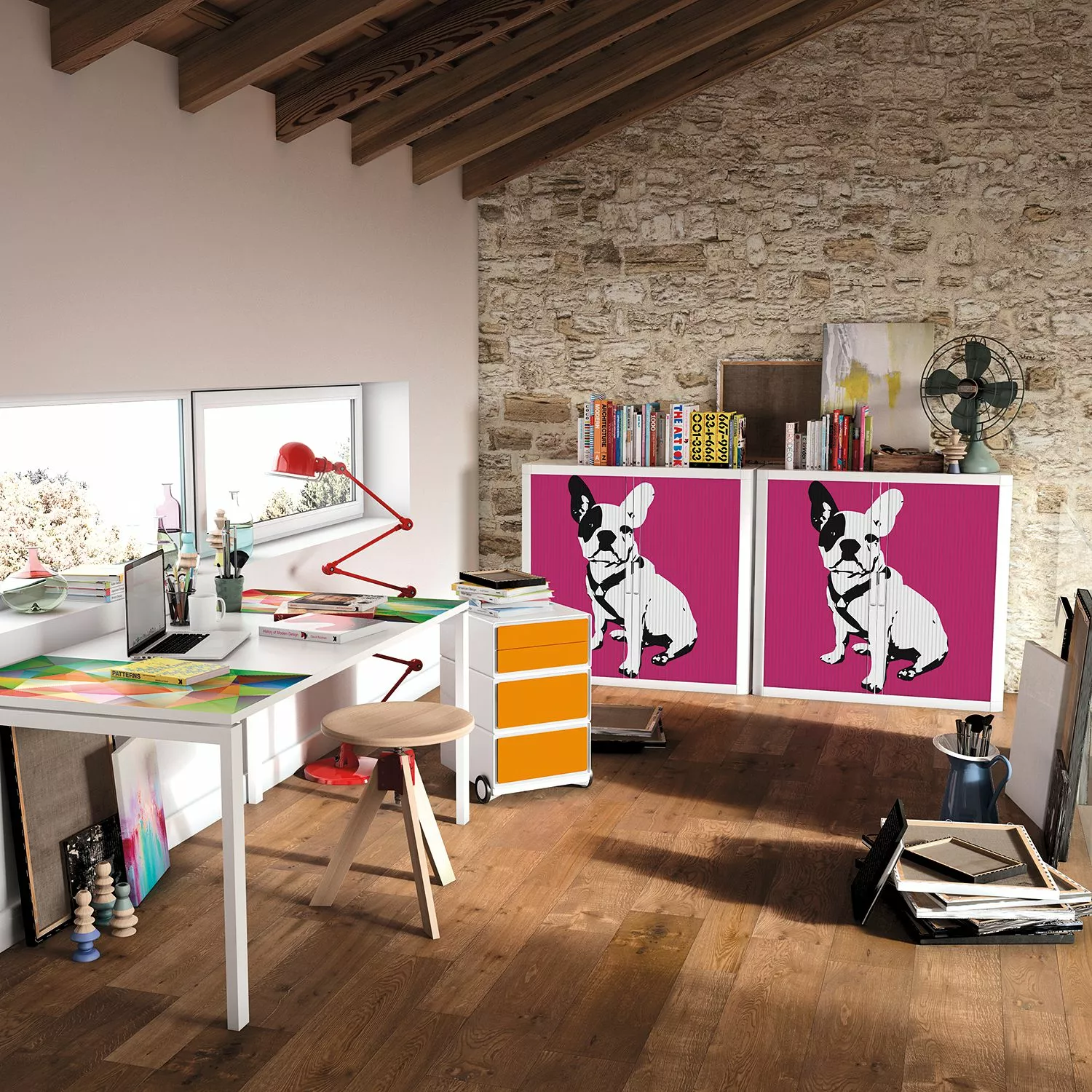 EasyOffice by Paperflow Rollladenschrank easyOffice Pop Art Dog - Weiß / Pink 4 EasyOffice by Paperflow Rollladenschrank easyOffice Pop Art Dog - Weiß / Pink – Bild 2