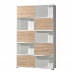 Schiebetürenregal Mingle I - Weiß / Eiche Sonoma Dekor -Büromöbel Verkäufe schiebetuerenregal mingle i weiss eiche sonoma dekor 5029100