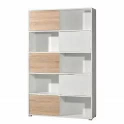 Schiebetürenregal Mingle I - Weiß / Eiche Sonoma Dekor -Büromöbel Verkäufe schiebetuerenregal mingle i weiss eiche sonoma dekor 5029108