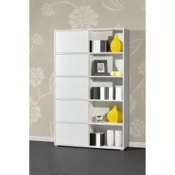 Schiebetürenregal Mingle I - Weiß / Eiche Sonoma Dekor -Büromöbel Verkäufe schiebetuerenregal mingle i weiss eiche sonoma dekor 5029116