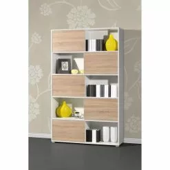 Schiebetürenregal Mingle I - Weiß / Eiche Sonoma Dekor -Büromöbel Verkäufe schiebetuerenregal mingle i weiss eiche sonoma dekor 5029124