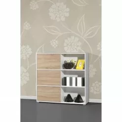 Germania Schiebetürenregal Mingle II - Weiß/Eiche Sonoma Dekor -Büromöbel Verkäufe schiebetuerenregal mingle ii weiss eiche sonoma dekor 5029192