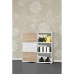 Germania Schiebetürenregal Mingle II - Weiß/Eiche Sonoma Dekor -Büromöbel Verkäufe schiebetuerenregal mingle ii weiss eiche sonoma dekor 5029200