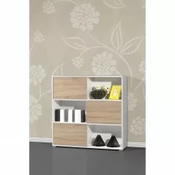 Germania Schiebetürenregal Mingle II - Weiß/Eiche Sonoma Dekor -Büromöbel Verkäufe schiebetuerenregal mingle ii weiss eiche sonoma dekor 5029204