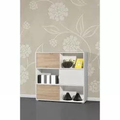 Germania Schiebetürenregal Mingle II - Weiß/Eiche Sonoma Dekor -Büromöbel Verkäufe schiebetuerenregal mingle ii weiss eiche sonoma dekor 5029212