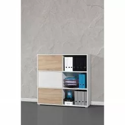 Germania Schiebetürenregal Mingle II - Weiß/Eiche Sonoma Dekor -Büromöbel Verkäufe schiebetuerenregal mingle ii weiss eiche sonoma dekor 5029224
